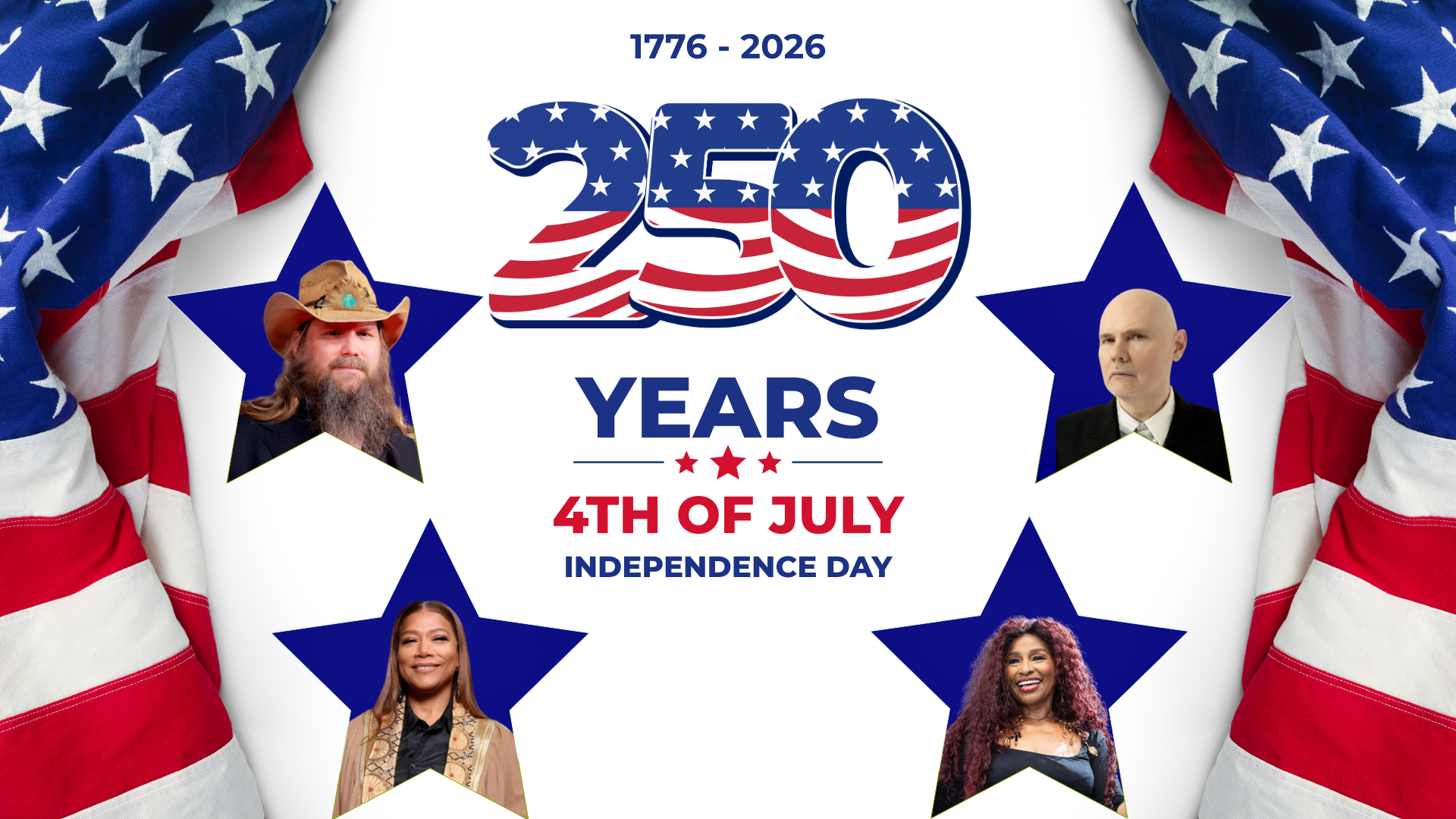 America250 4th of July campaign graphic featuring celebrity talent used in sponsorship activation